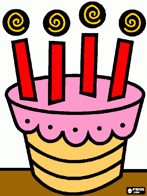 Birthday Cake for a four years birthday  coloring page