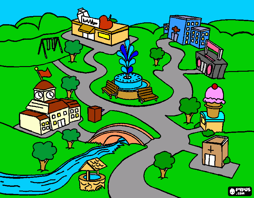 city/town 2 coloring page