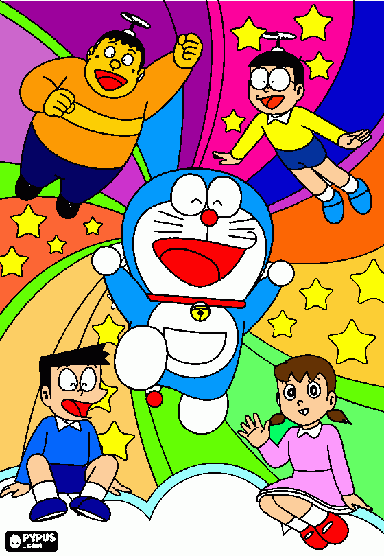 doraemon ,nobita ,sizuka ,gian and suniyo coloring page