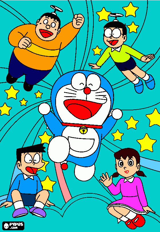 doraemon ,nobita , sizuka , gian , suneo coloring page