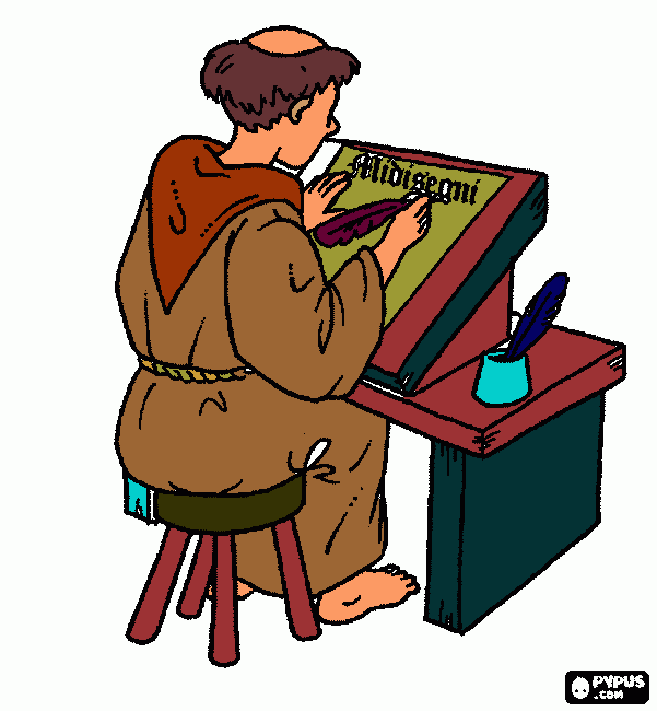 Monk writing coloring page