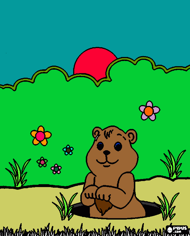 a playful groundhog coloring page