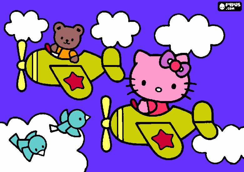 airborne kitty,bear coloring page