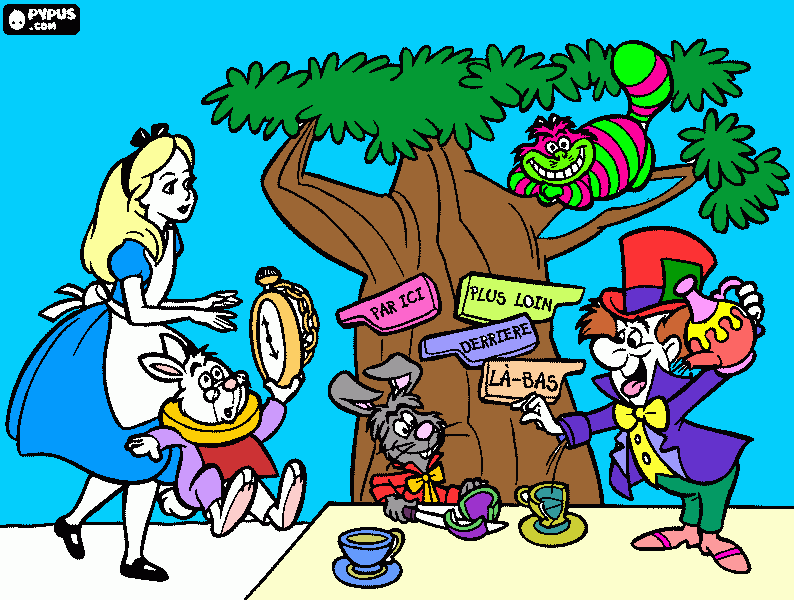 Alice tea party coloring page