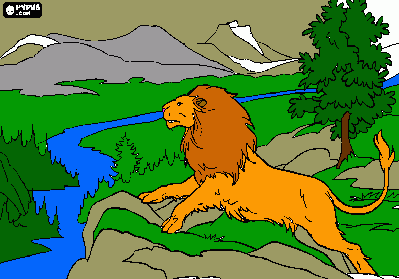 Aslan looking over Narnia coloring page