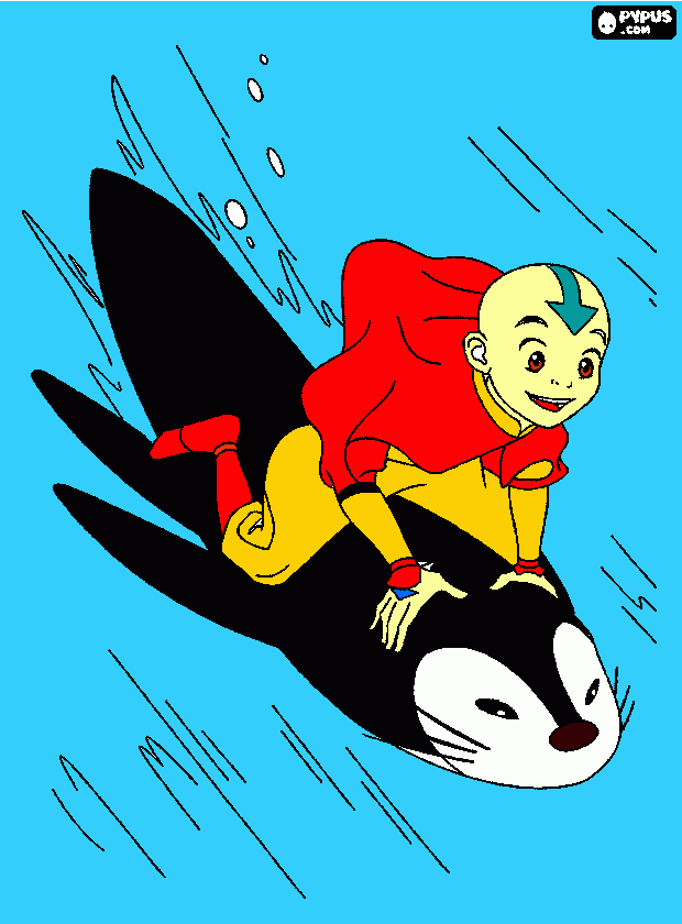 Avatar Aang on a otter-penguin coloring page