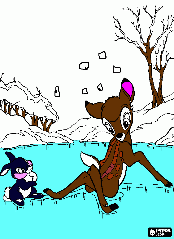 bambi snow coloring page