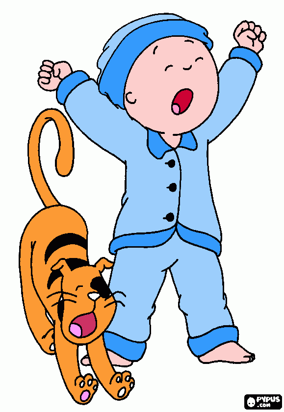 caillou with his cat in the morning when coloring page