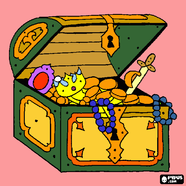 Cats got the gold treaure coloring page
