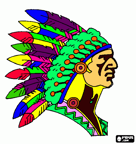 Cheif with feather headdress coloring page