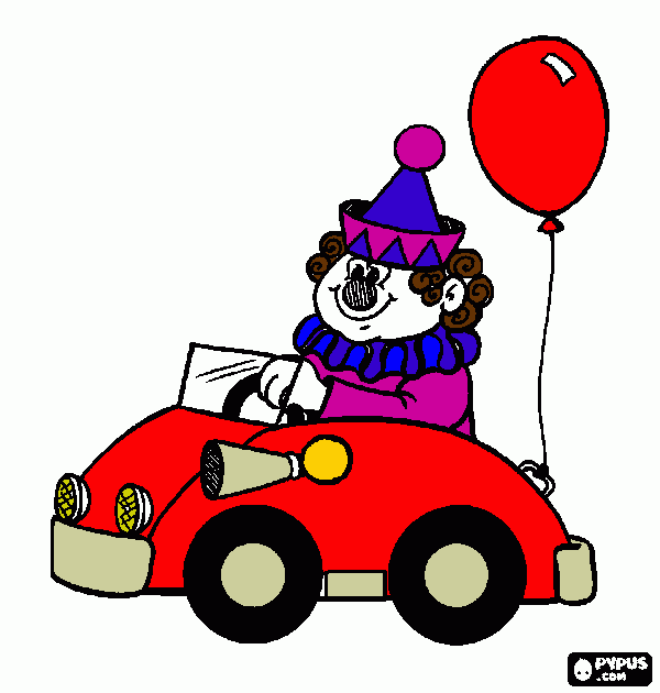 clown driving home  coloring page