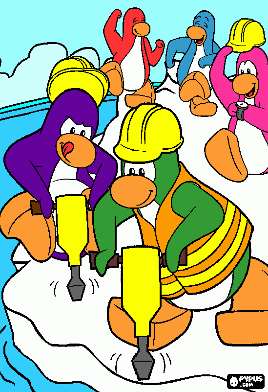 construction penguins coloring page