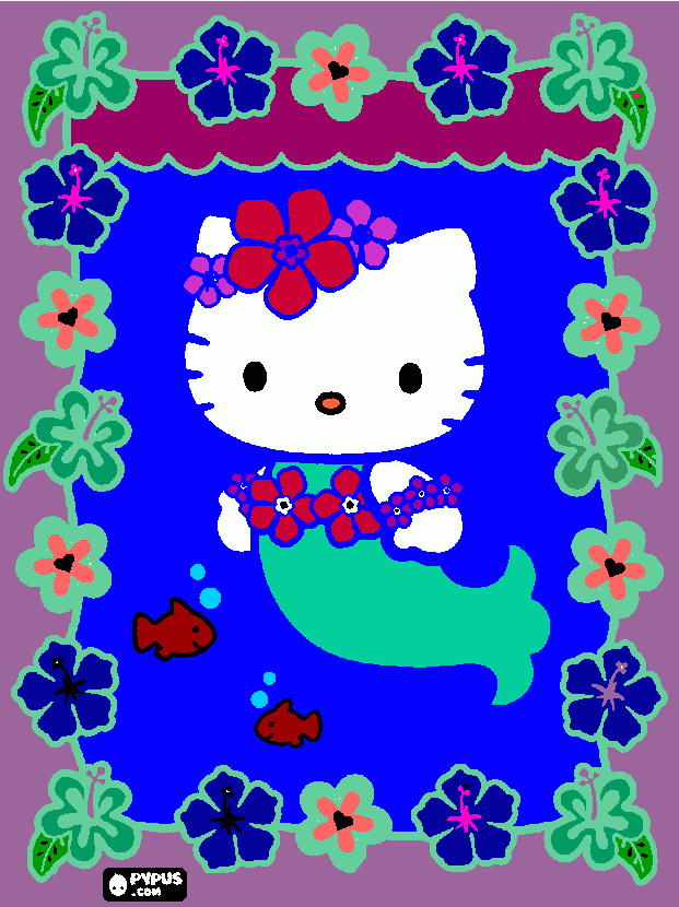 cute kitty mermaid coloring page