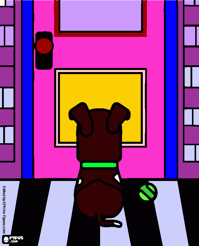 dog waiting in front the door coloring page