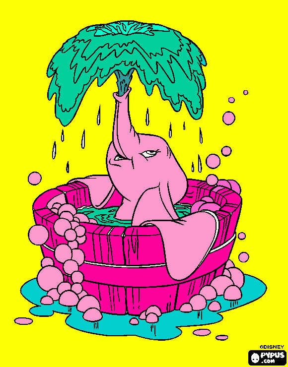 Elephant in bath coloring page