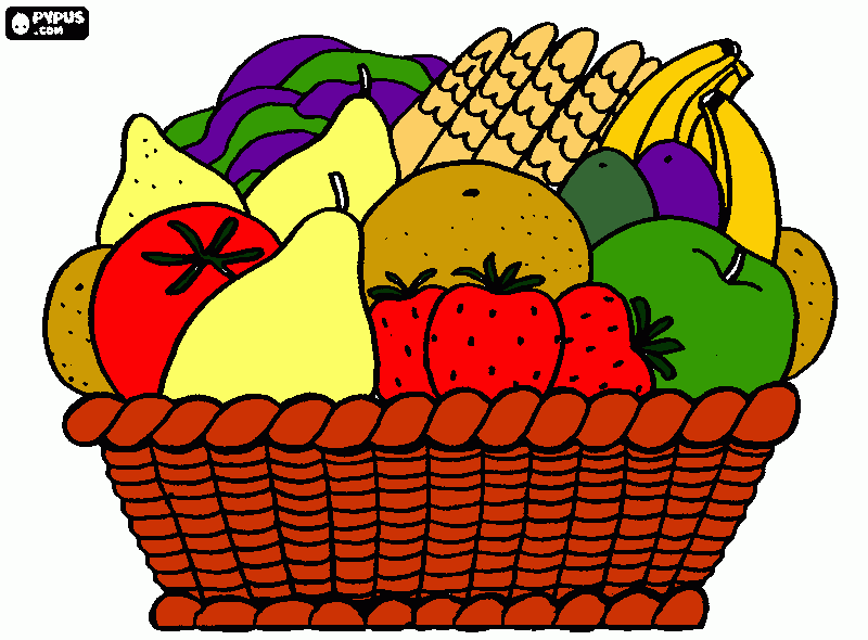 fruits in a basket coloring page