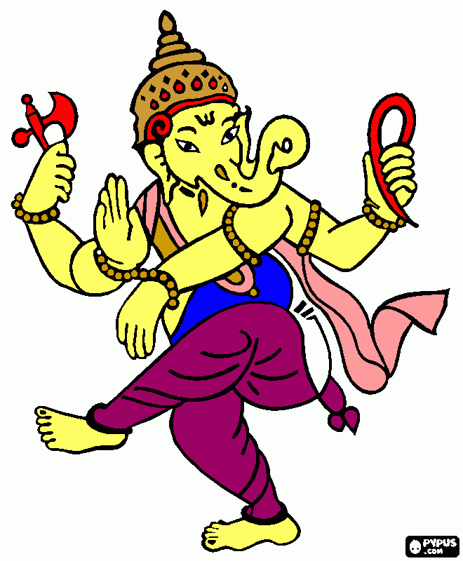 Ganesha with colors coloring page