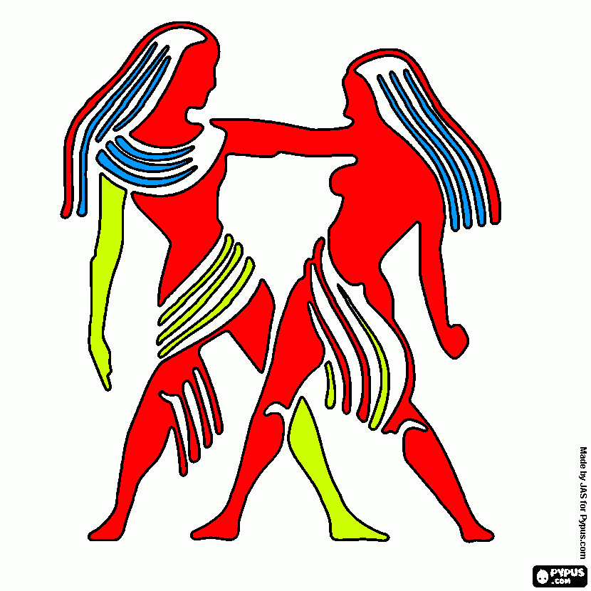 Gemini. The twins. Third sign of the zodiac.  coloring page