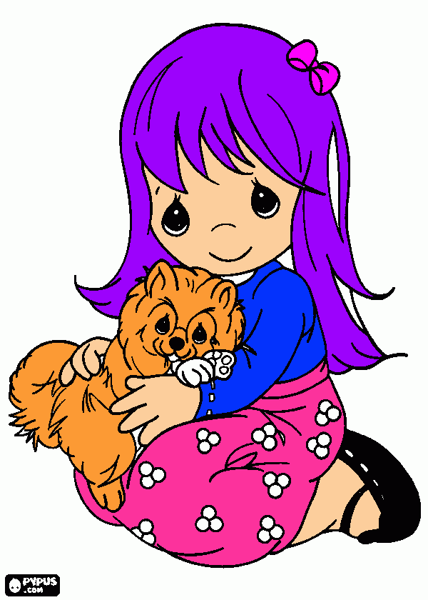 Girl with Kitty coloring page