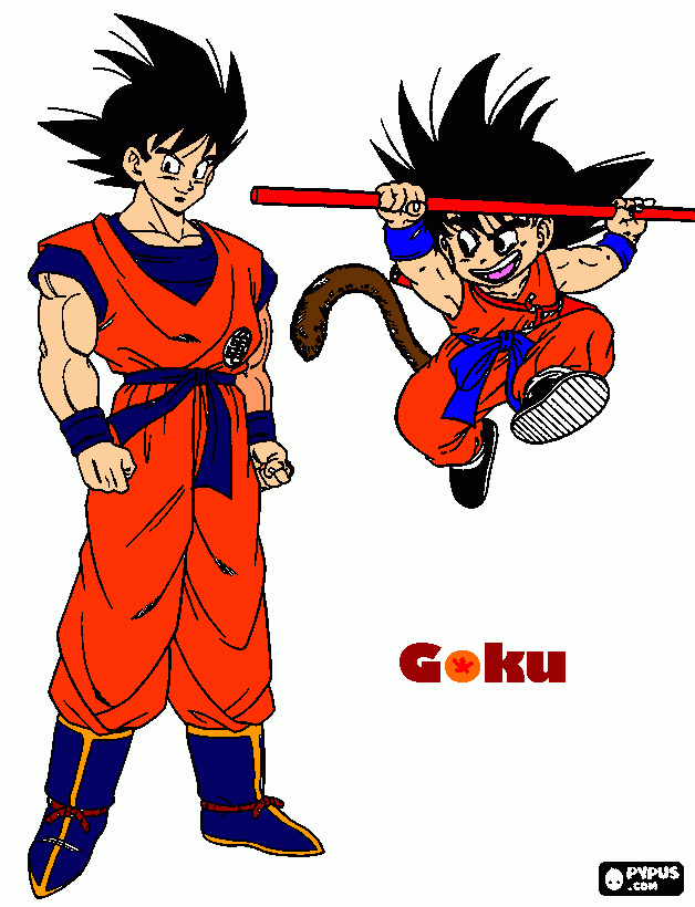 Goku:then and now coloring page