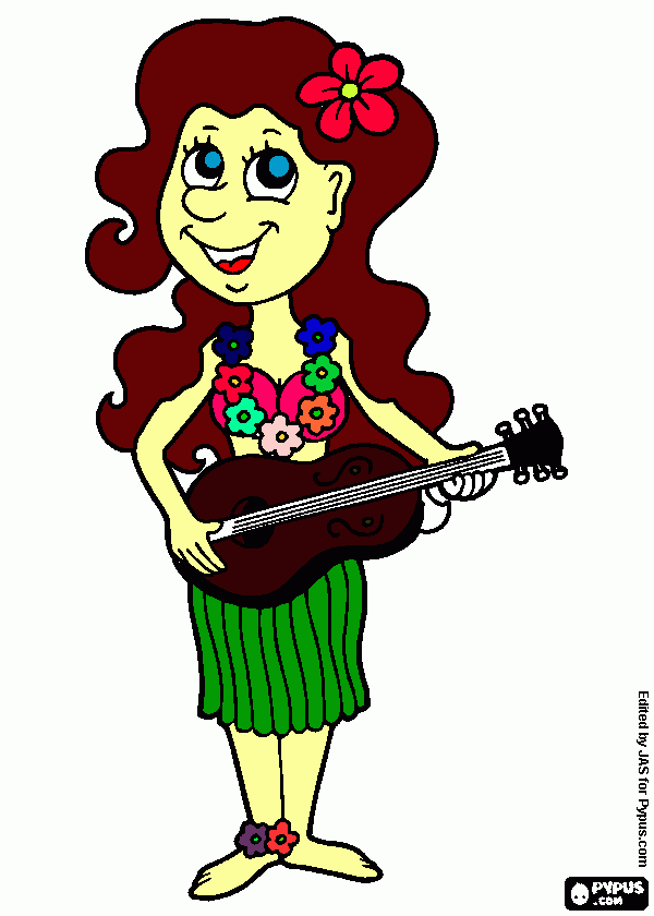Hawaii hula girl coloring page