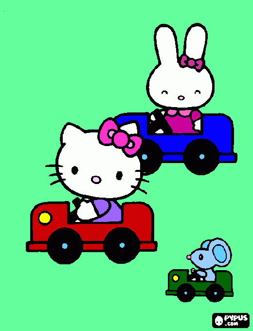 hello kitty in cars coloring page