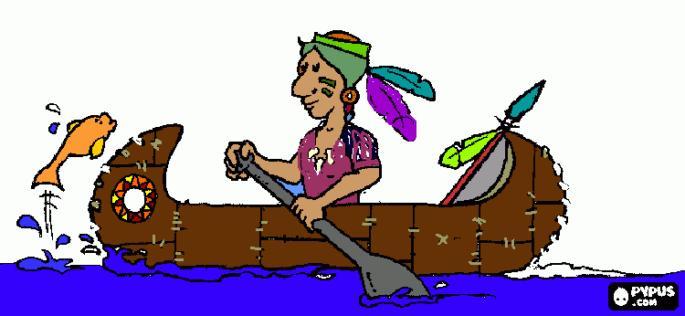 indian in canoe coloring page