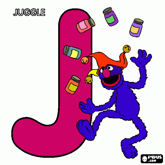 J - grover juggle coloring page