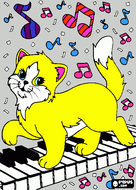 Kitten Walking Accross a Piano coloring page