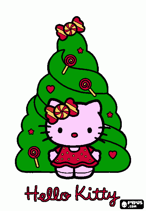 Kitty with tree coloring page