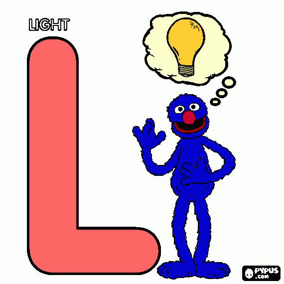 L - grover lightbulb coloring page