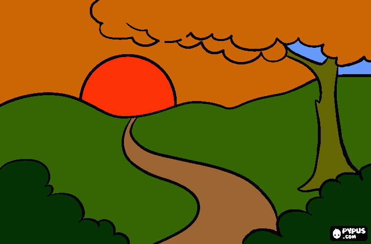 Landscape at Sunrise coloring page