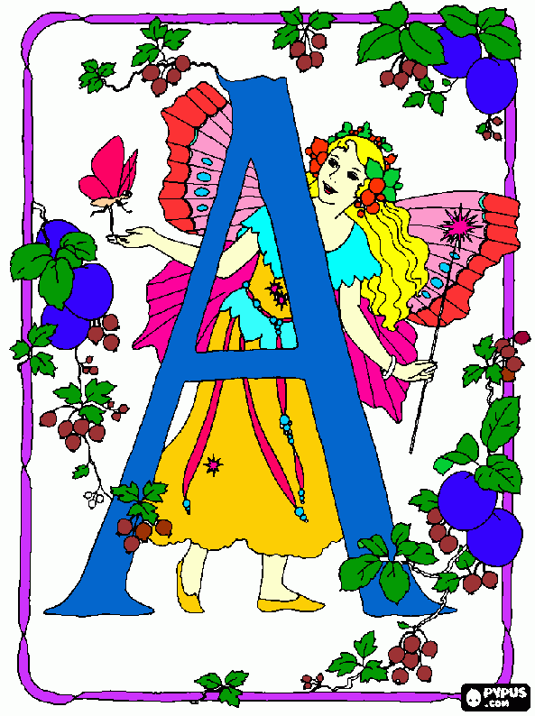 Letter A with a fairy coloring page