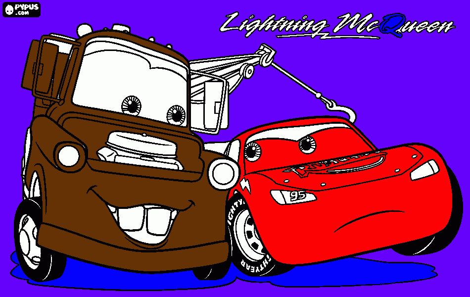 Lighting Mcqueen and mater coloring page