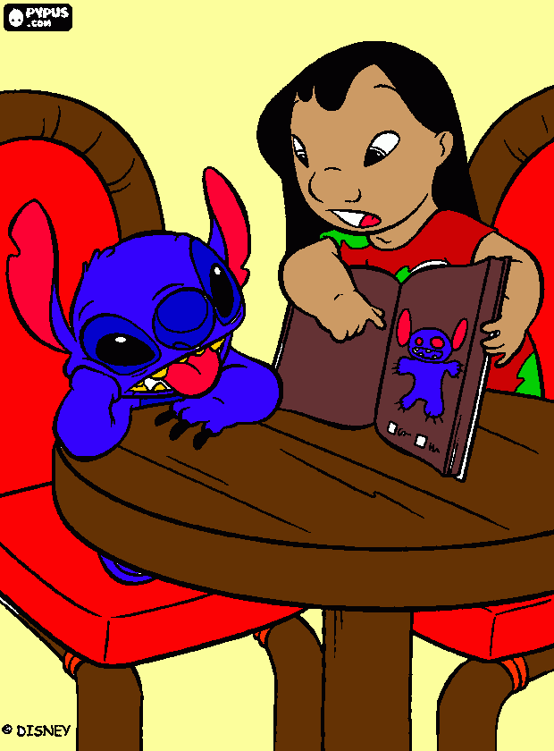 lilo and stitch with book coloring page