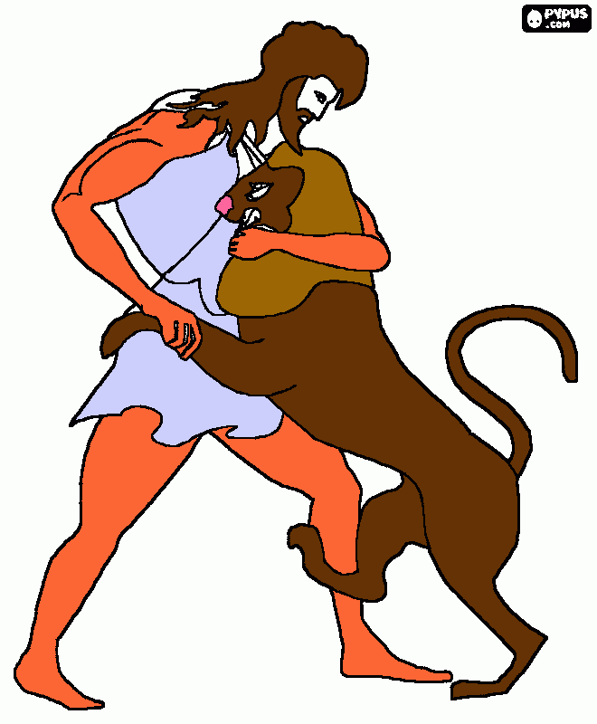 LION FIGHTING WITH MAN coloring page