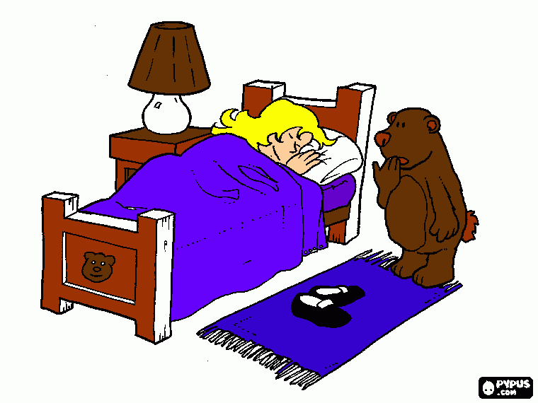 little bear finds goldilocks in his bed coloring page