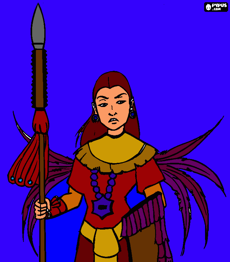 Mayan female warrior with spear  coloring page