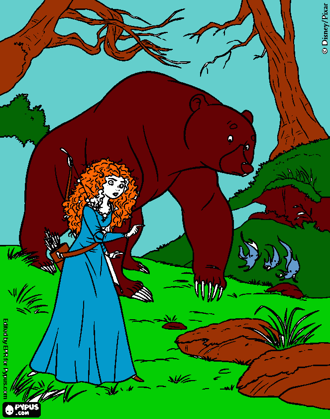 merida gave her mother a cake then she was a bear in brave!!!! coloring page