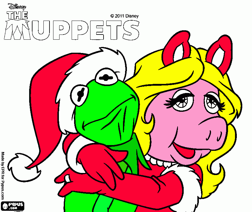 miss piggy and humet the frog coloring page