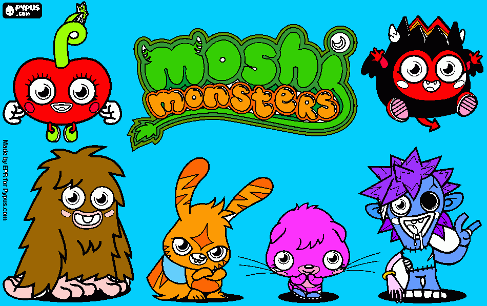 monsters? ahh no they are not monsters they are moshi monsters yay! coloring page