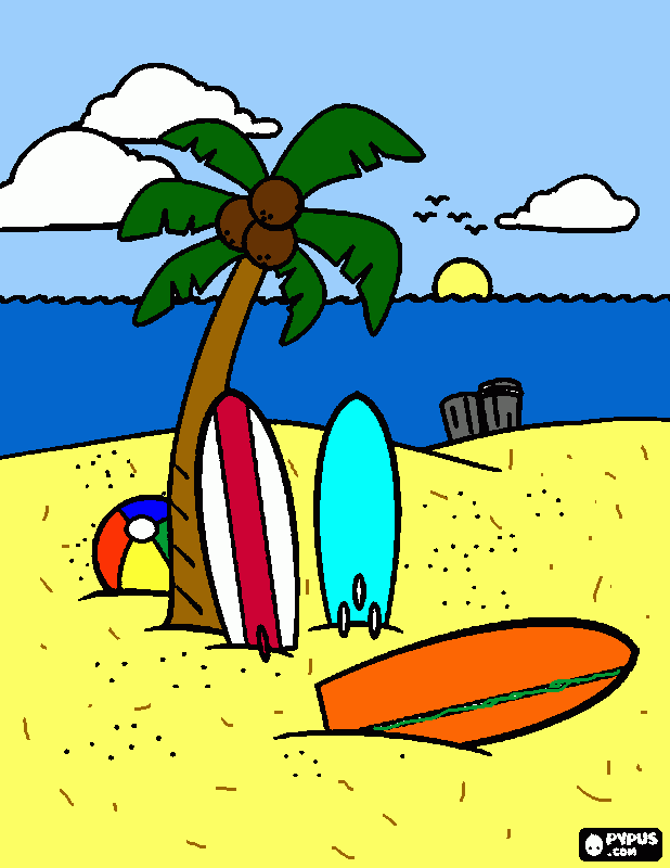 palm trees at beach coloring page