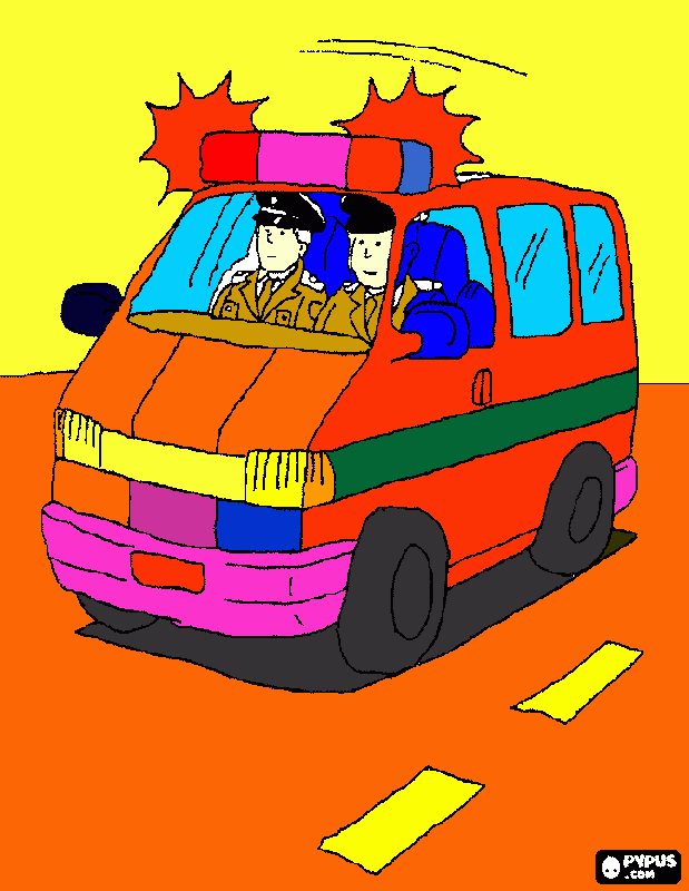 police car with people coloring page