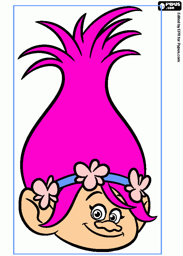 poppy troll pink hair coloring page