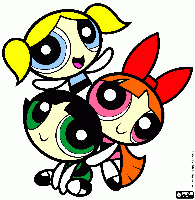 powerpuff girls together coloring page