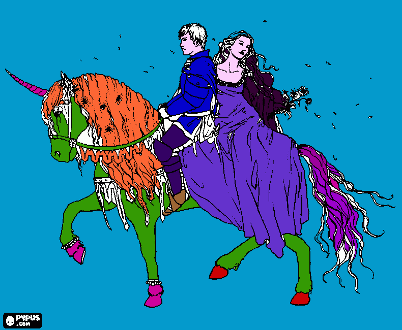 Princess and unicorn coloring page