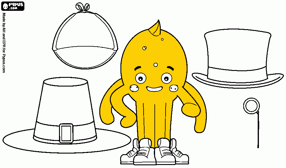 Pypus and his hats coloring page