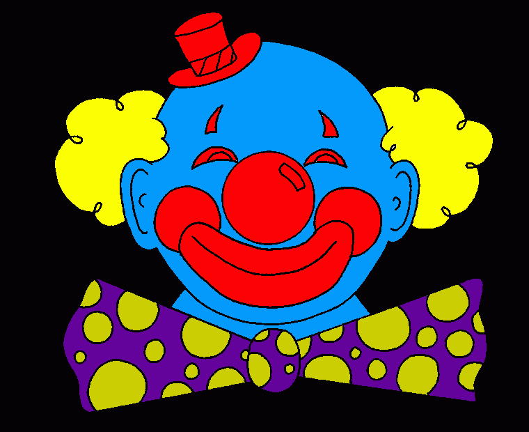 Smiling face of a clown with a little hat and a bow tie  coloring page