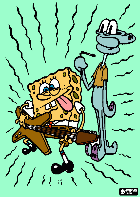 spongebob and sqidward at a band coloring page