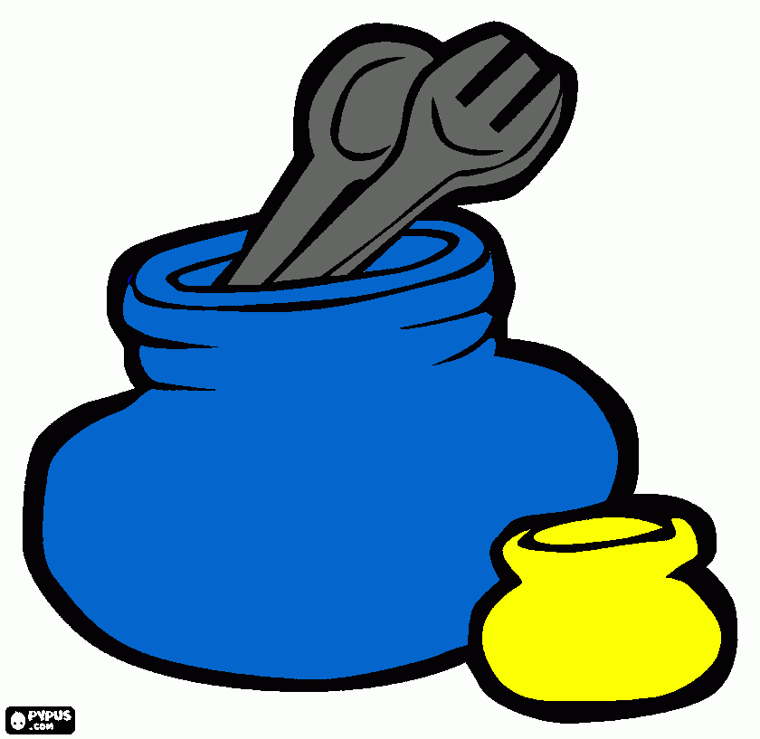 Spoon and fork of wood inside a kitchen jar coloring page